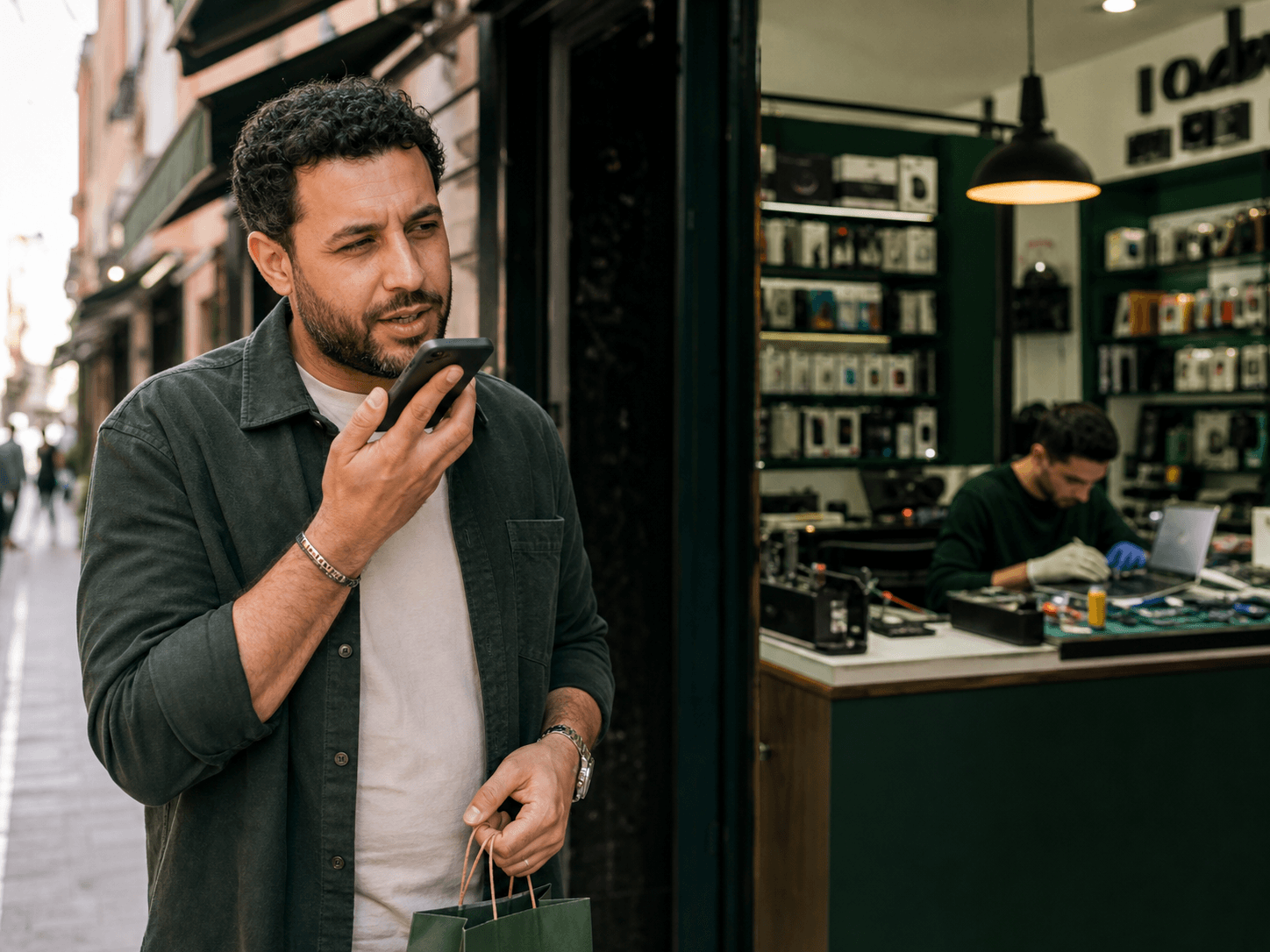 A customer sending a voice note to a local service business while walking